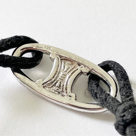 Celine RARE sterling silver Maillon Triomphe black cord bracelet - Picture 7 of 10